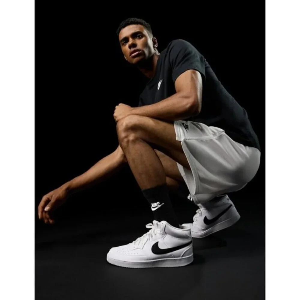 🆕Nike Men's White/Black/White Court Vision Mid Next Nature Fashion Sneakers